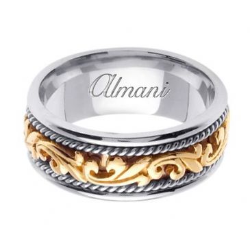 18K Gold 9mm Handmade Two Tone Wedding Ring 064 Almani