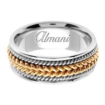 18K Gold 8mm Handmade Two Tone Wedding Ring 066 Almani