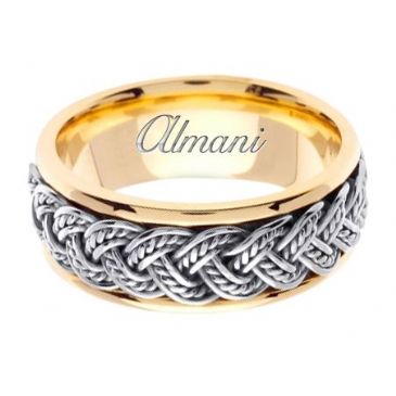 14k Gold 8mm Handmade Two Tone Wedding Ring 072 Almani