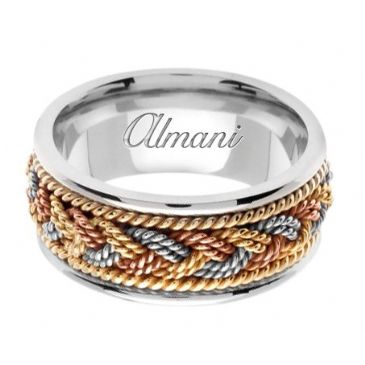 14k Gold 9mm Handmade Tri Color Wedding Ring 075 Almani