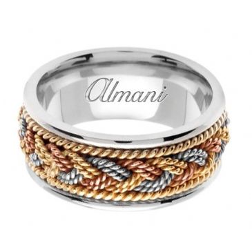 18K Gold 9mm Handmade Tri-Color Wedding Ring 075 Almani