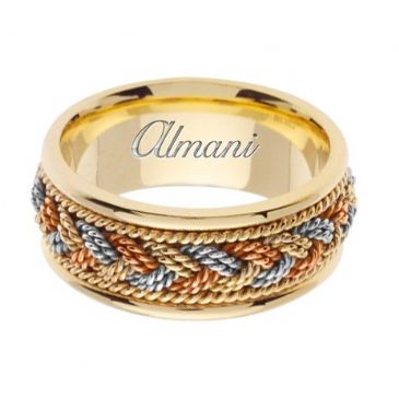 18K Gold 9mm Handmade Tri-Color Wedding Ring 076 Almani