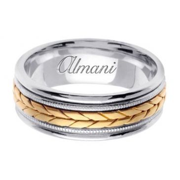 18K Gold 8mm Handmade Two Tone Wedding Ring 097 Almani