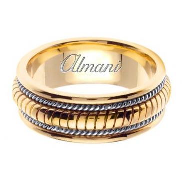 18K Gold 8mm Handmade Two Tone Wedding Ring 110 Almani