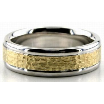 950 Platinum & 18K Gold 6.5mm Hammered Wedding Bands Rings 202