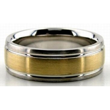 950 Platinum & 18K Gold 7mm Satin Finish Comfort Fit Wedding Band 204