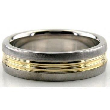 950 Platinum & 18K Gold 6mm Shiny Yellow Groove Wedding Rings 208