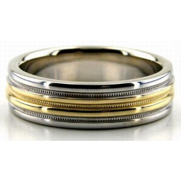 950 Platinum & 18K Gold Four Channels Two Tone 6mm Wedding Bands 212