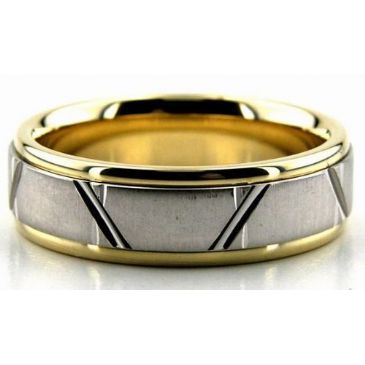 950 Platinum & 18K Gold 6.5mm Trapezoid Diamond Cut Wedding Bands 224