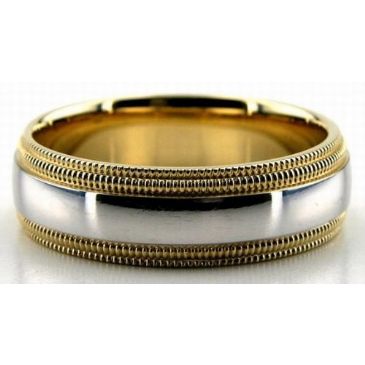 950 Platinum & 18K Gold Double Milgrain 6.5mm Wedding Bands 228