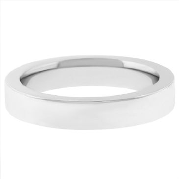 14k White Gold 4mm Comfort Fit Flat Wedding Band Super Heavy Weight