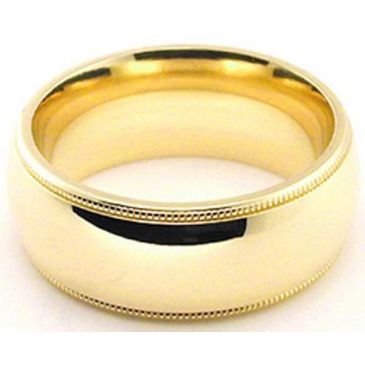 14k Yellow Gold 8mm Milgrain Wedding Band Heavy Weight Comfort Fit