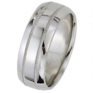 14k White Gold 8mm Dome Park Avenue Wedding Band Ring Heavy Weight