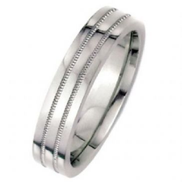 18k White Gold 6mm Flat Park Avenue Wedding Band Ring Heavy Weight