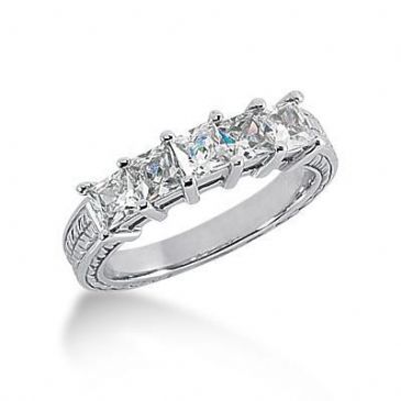 18K Gold Diamond Anniversary Wedding Ring 5 Princess Cut Diamonds 1.4ctw 131WR18818K
