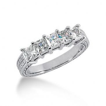 950 Platinum Diamond Anniversary Wedding Ring 5 Princess Cut Diamonds 1.40ctw 131WR188PLT