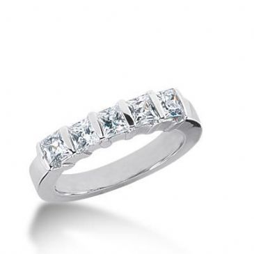 950 Platinum Diamond Anniversary Wedding Ring 5 Princess Cut Diamonds 0.8ctw 136WR1324PLT