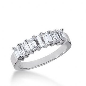 18K Gold Diamond Anniversary Wedding Ring 7 Emerald Cut Diamonds 1.40ctw 143WR20718K