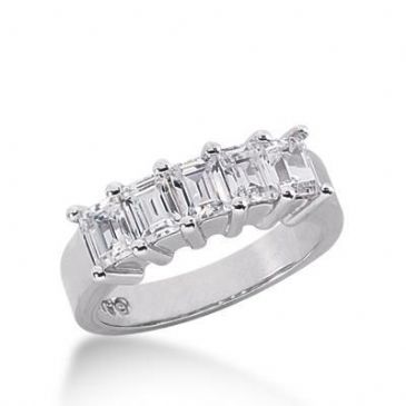 18K Gold Diamond Anniversary Wedding Ring 5 Emerald Cut Diamonds 1.25ctw 145WR48118K