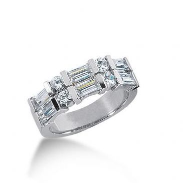 950 Platinum Diamond Anniversary Wedding Ring 4 Round Brilliant, 6 Straight Baguette Diamonds 1.86ctw 154WR2228PLT