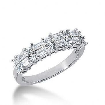 18K Gold Diamond Anniversary Wedding Ring 10 Round Brilliant, 8 Straight Baguette Diamonds 0.86ctw 155WR221218K