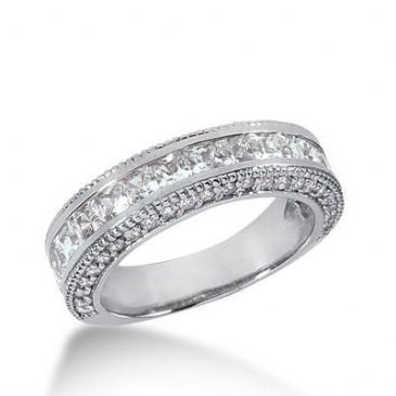 18K Gold Diamond Anniversary Wedding Ring 17 Princess Cut, 46 Round Brilliant Diamonds 2.16ctw 166WR67718K