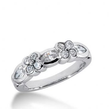 18K Gold Diamond Anniversary Wedding Ring 8 Round Brilliant, 3 Marquise Shaped Diamonds 1.15ctw 185WR26418K