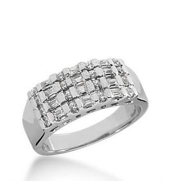 18K Gold Diamond Anniversary Wedding Ring 16 Round Brilliant, 12 Straight Baguette Diamonds 0.60ctw 193WR165518K