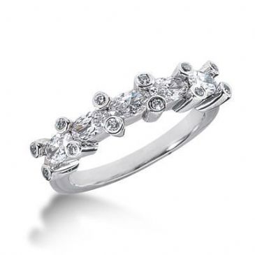 18K Gold Diamond Anniversary Wedding Ring 12 Round Brilliant, 5 Oval Shaped Diamonds 1.37ctw 204WR38618K