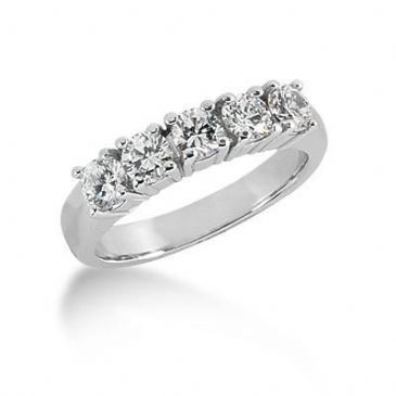 18K Gold Diamond Anniversary Wedding Ring 5 Round Brilliant Diamonds, Prong Setting 1.00ctw 210WR147518K