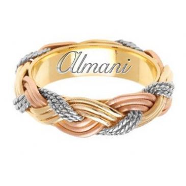 18k Gold 6mm Handmade Tri-Color Wedding Ring 139 Almani