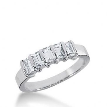 18K Gold Diamond Anniversary Wedding Ring 5 Straight Baguette Diamonds 0.75ctw 218WR100818K