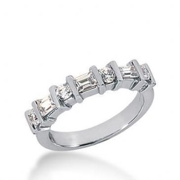 950 Platinum Diamond Anniversary Wedding Ring 4 Round Brilliant, 3 Straight Baguette Diamonds 0.65ctw 221WR1024PLT