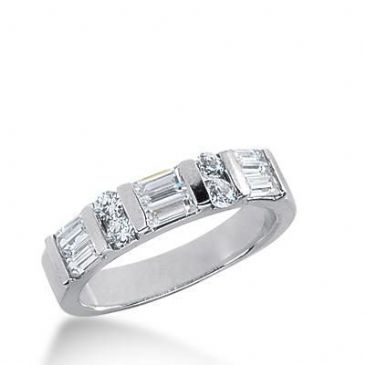 18K Gold Diamond Anniversary Wedding Ring 4 Round Brilliant, 6 Straight Baguette Diamonds 0.92ctw 223WR102618K