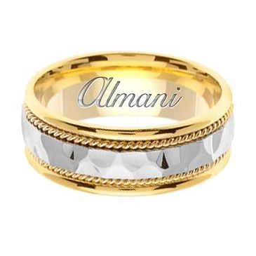 14k Gold 7.5mm Handmade Two Tone Wedding Ring 142 Almani