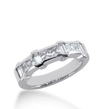 18K Gold Diamond Anniversary Wedding Ring 6 Princess Cut, 4 Straight Baguette Diamonds 1.24ctw 225WR102818K