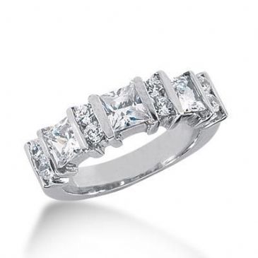 950 Platinum Diamond Anniversary Wedding Ring 3 Princess Cut, 8 Round Brilliant Diamonds 1.90ctw 226WR1030PLT