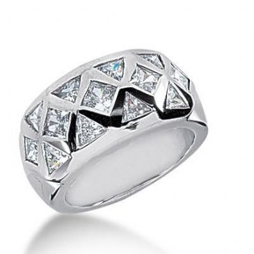 18K Gold Diamond Anniversary Wedding Ring, 8 Trillion Shaped, 5 Princess Cut Diamonds 1.65ctw 233WR105418K