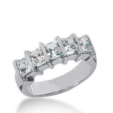 18K Gold Diamond Anniversary Wedding Ring 5 Princess Cut Diamonds 2.50ctw 242WR108518K