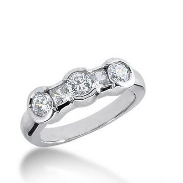 950 Platinum Diamond Anniversary Wedding Ring 2 Princess Cut, 3 Round Brilliant Diamonds 0.94ctw 253WR1113PLT