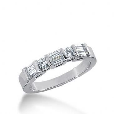 950 Platinum Diamond Anniversary Wedding Ring 2 Round Brilliant, 6 Straight Baguette Diamonds 0.64ctw 258WR1119PLT