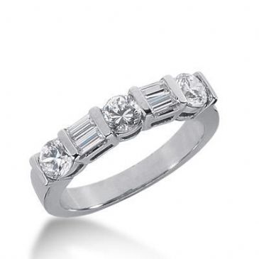 950 Platinum Diamond Anniversary Wedding Ring 3 Round Brilliant, 4 Straight Baguette Diamonds 1.00ctw 259WR1120PLT