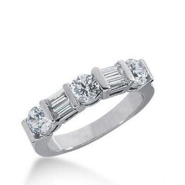 18K Gold Diamond Anniversary Wedding Ring 3 Round Brilliant, 4 Straight Baguette Diamonds 1.26ctw 260WR112118K