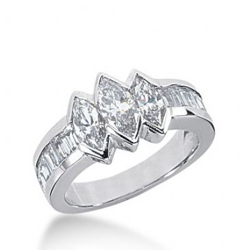 18K Gold Diamond Anniversary Wedding Ring 3 Marquise Shaped, 6 Straight Baguette Diamonds 1.73ctw 230WR104818K