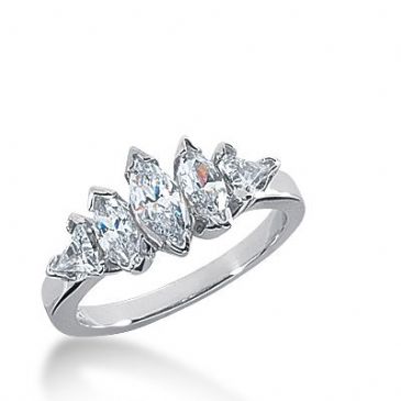 18K Gold Diamond Anniversary Wedding Ring 3 Marquise Shaped, 2 Trillion Shaped Diamonds 0.90ctw 234WR106918K