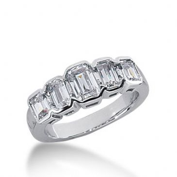 18k Gold Diamond Anniversary Wedding Ring 5 Emerald Cut Diamonds 1.65ctw 240WR108318K