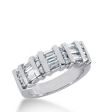 950 Platinum Diamond Anniversary Wedding Ring 12 Round Brilliant, 9 Straight Baguette Diamonds 0.87ctw 266WR1129PLT