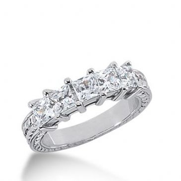 950 Platinum Diamond Anniversary Wedding Ring 5 Princess Cut Diamonds 1.50ctw 288WR1333PLT