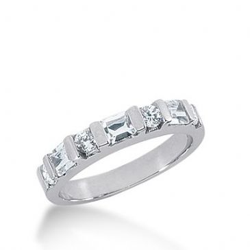 950 Platinum Diamond Anniversary Wedding Ring  4 Round Brilliant, 3 Straight Baguette Diamonds 0.76ctw 291WR1336PLT