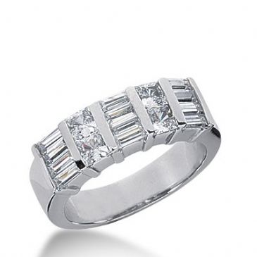 18k Gold Diamond Anniversary Wedding Ring 4 Princess Cut, 12 Straight Baguette Diamonds 1.28ctw 296WR134218K